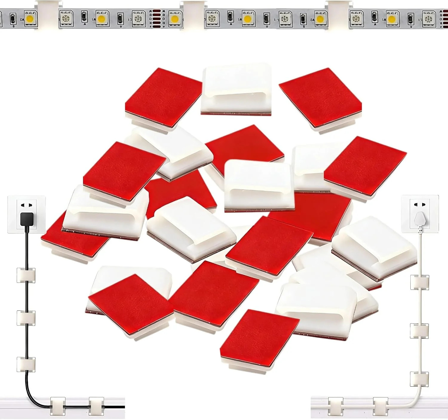 120PCS LED Strip Light Clips, Self-Adhesive Mounting Clips & Mini Cable Clips fo