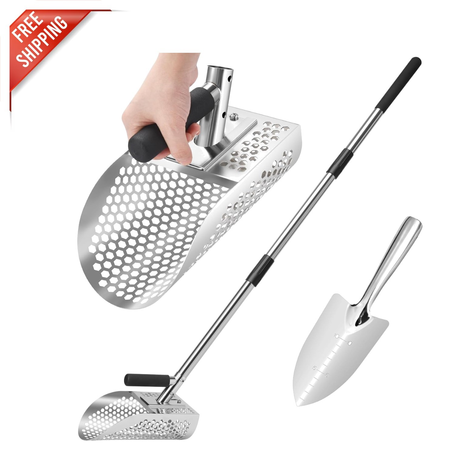 Durable Sand Sifter Shovel for Quick Underwater Treasure Hunting - 2-in-1 Design