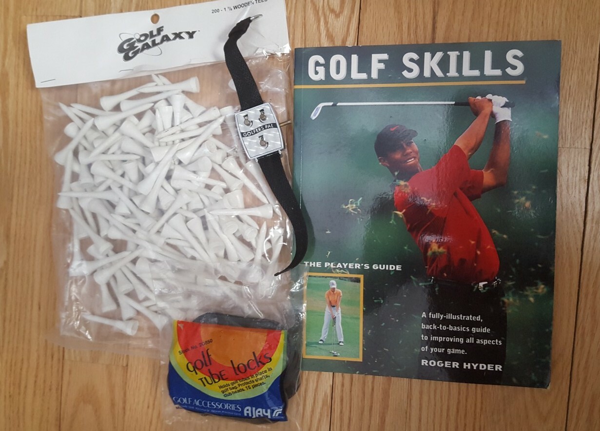 Lot of 4 New Golf Items~Golfers Pal Score Keeper~Tees~Tube Locks~Golf Skills