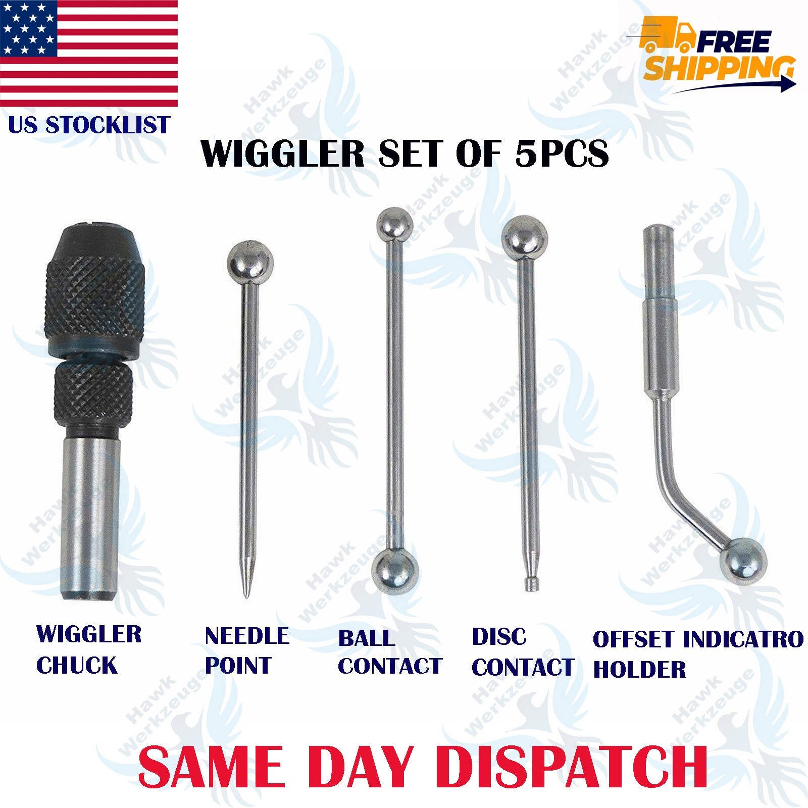 NEW 5PCS WIGGLER SET WIGGLE EDGE FINDER CENTER FINDERS SET MILLING DRILL