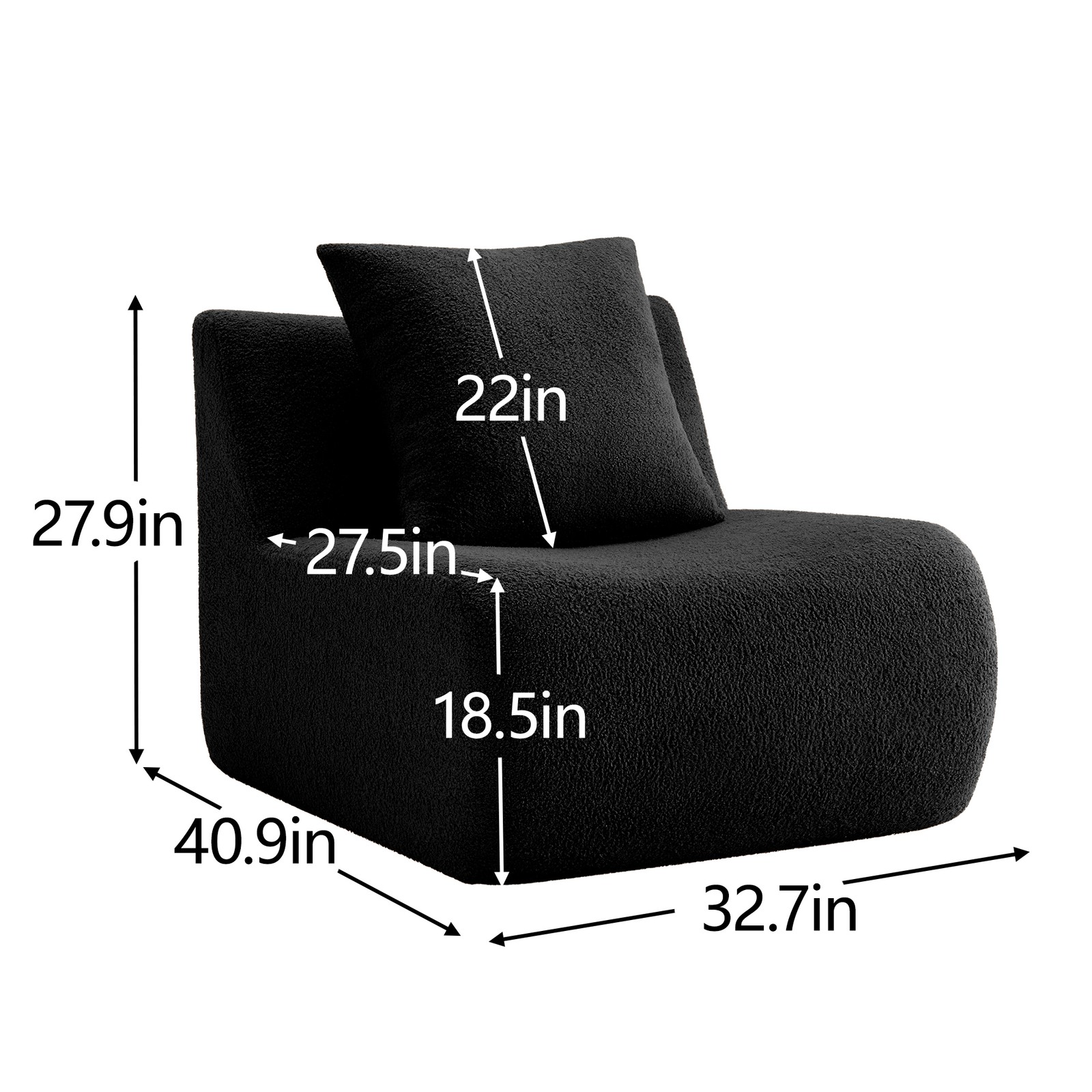 Armless Sofa W/Pillow Teddy Fabric-Black