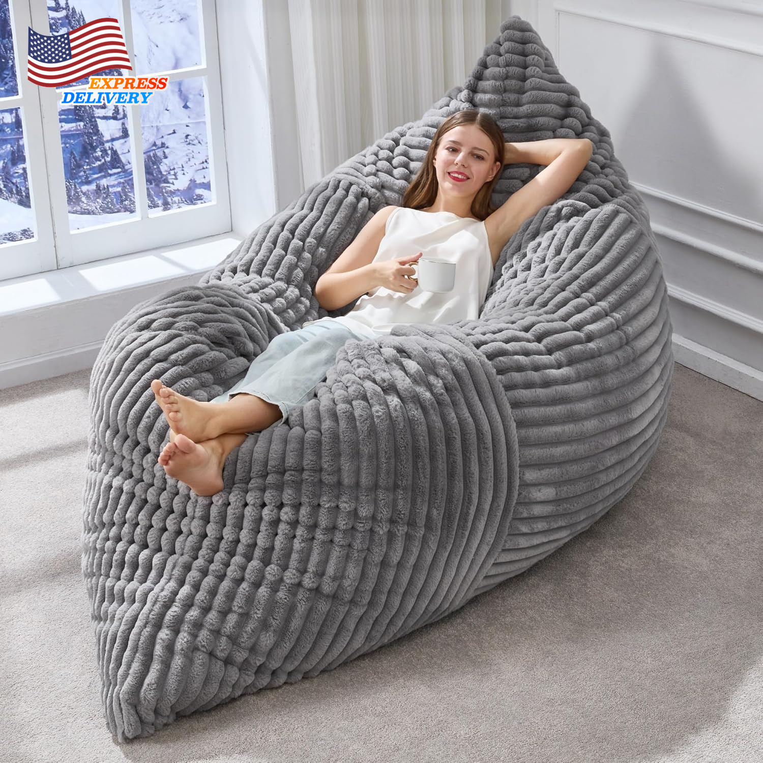 3 in 1 Bean Bag Chair Giant Bean Bag Chairs Convertible Bean Bag Floor Cushion