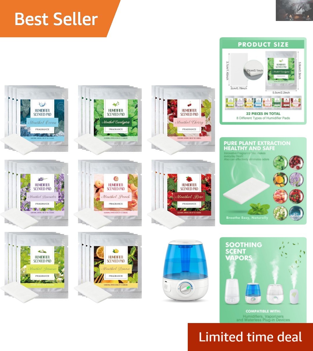 32 Universal Humidifier Scented Pads - 8 Long-Lasting Fragrance Options
