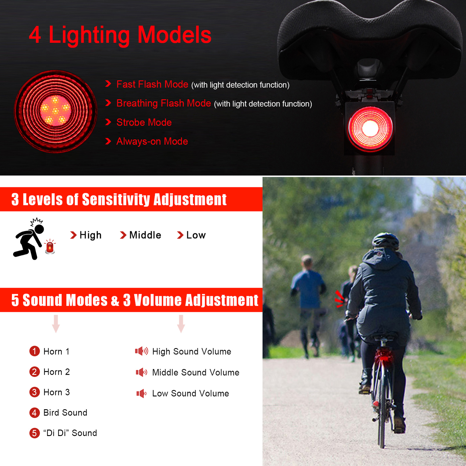 ANTUSI Waterproof Smart Bicycle Taillight Wireless Remote Control Light U6P8