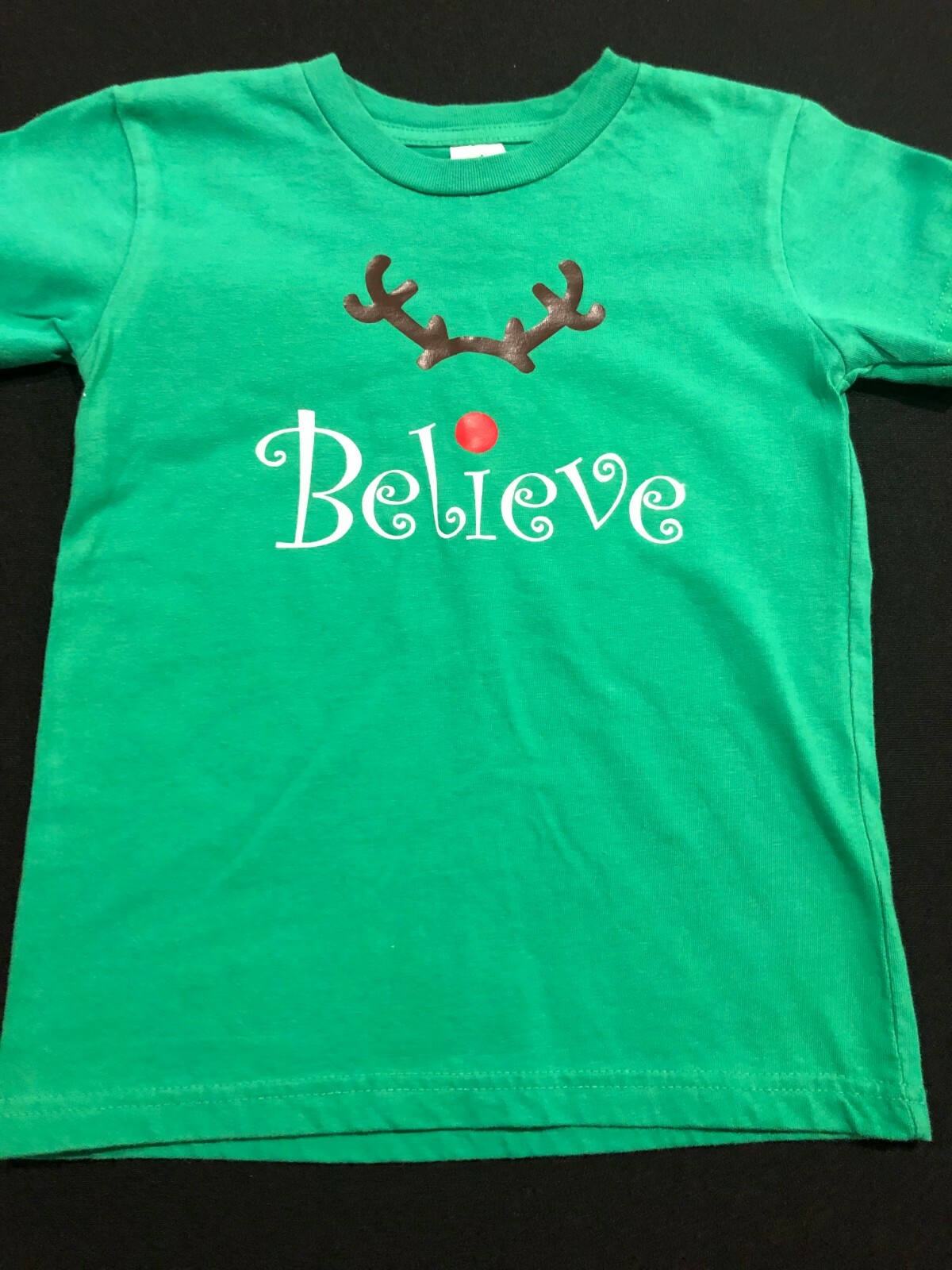 Girls Toddler Holiday Rudolph Believe Shirt Handmade NEW Size 4T Green