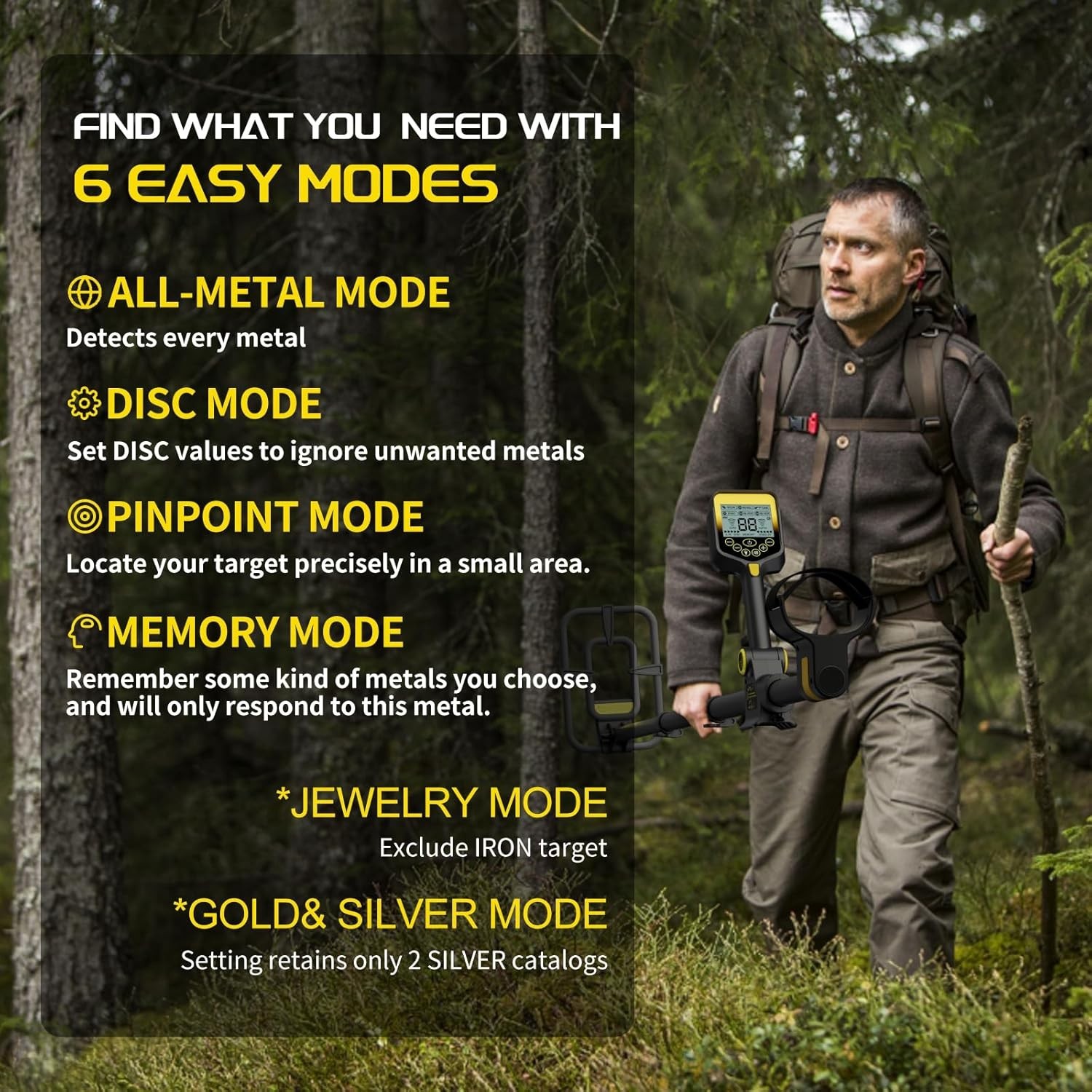 Professional Metal Detector Waterproof Adjustable LCD Gold Finder 20H Run