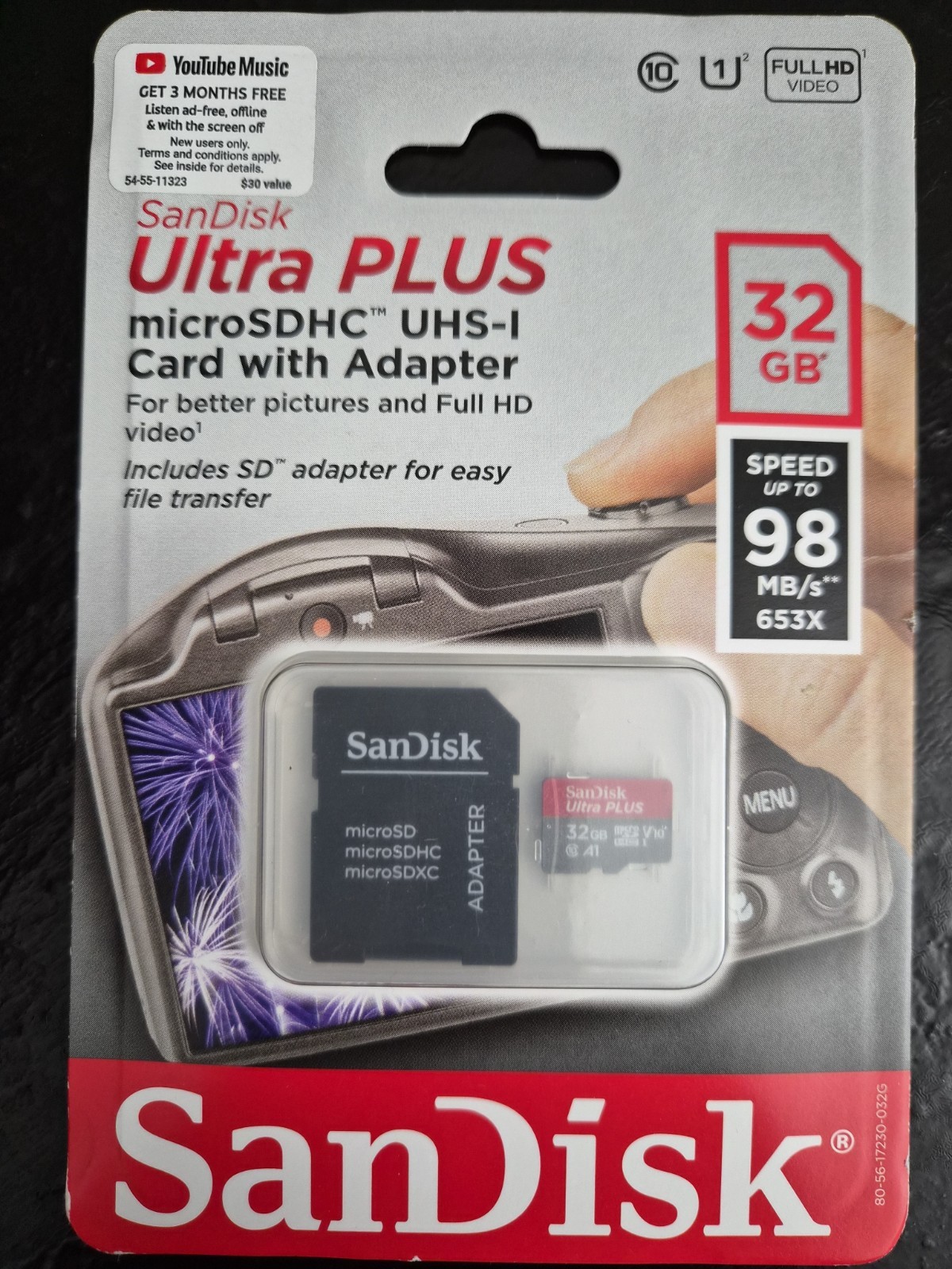 Sandisk Ultra Plus 32GB microSDXC Memory Card With Adapter Class 10
