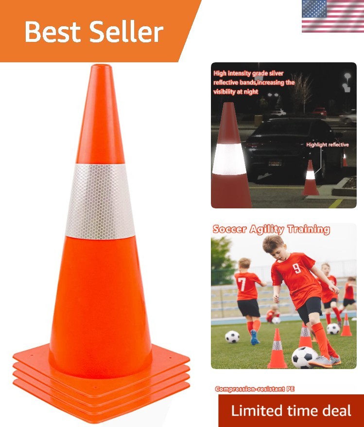 15-Inch Construction Cones with Reflective Collars - 4 Pack for Ultimate Safety