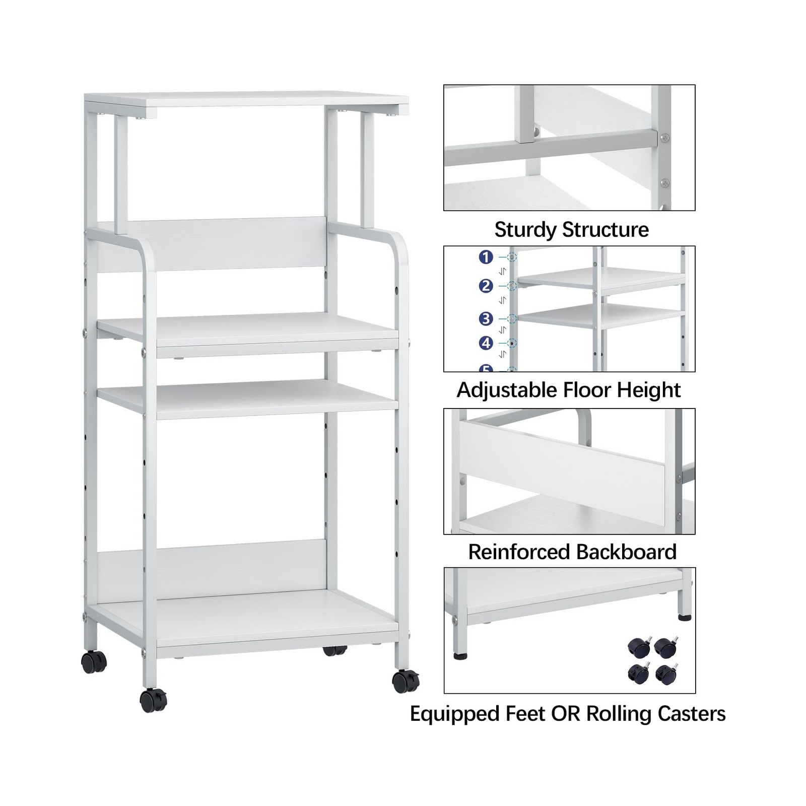 4-Tier Printer Stand with Storage Shelf, Mobile Printer Table for Home Office...
