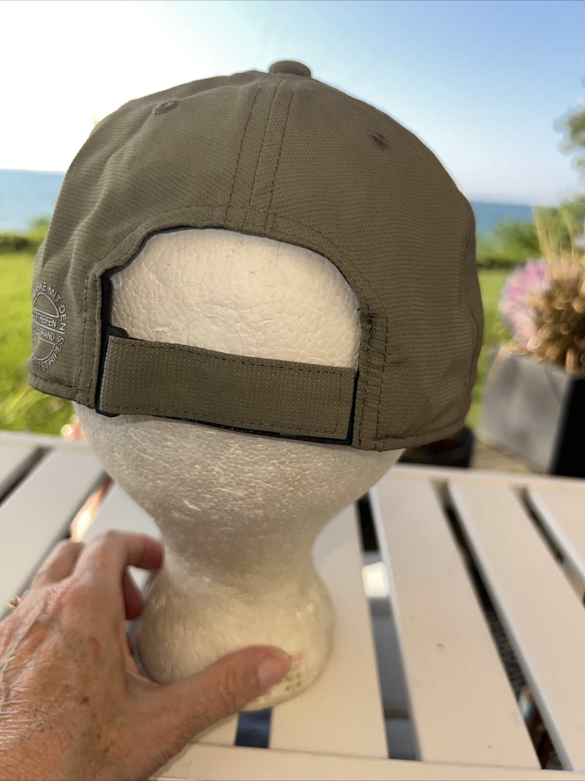 Adidas Logo on Front of Light Olive Lite Wt Hat Cap Polyester Hook Loop EUC