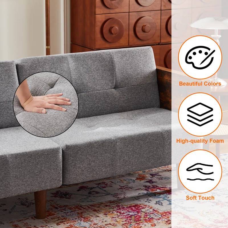 2 in 1 Convertible Folding Futon Sofa Bed Grey Fabric Upholstered Sleeper Couch