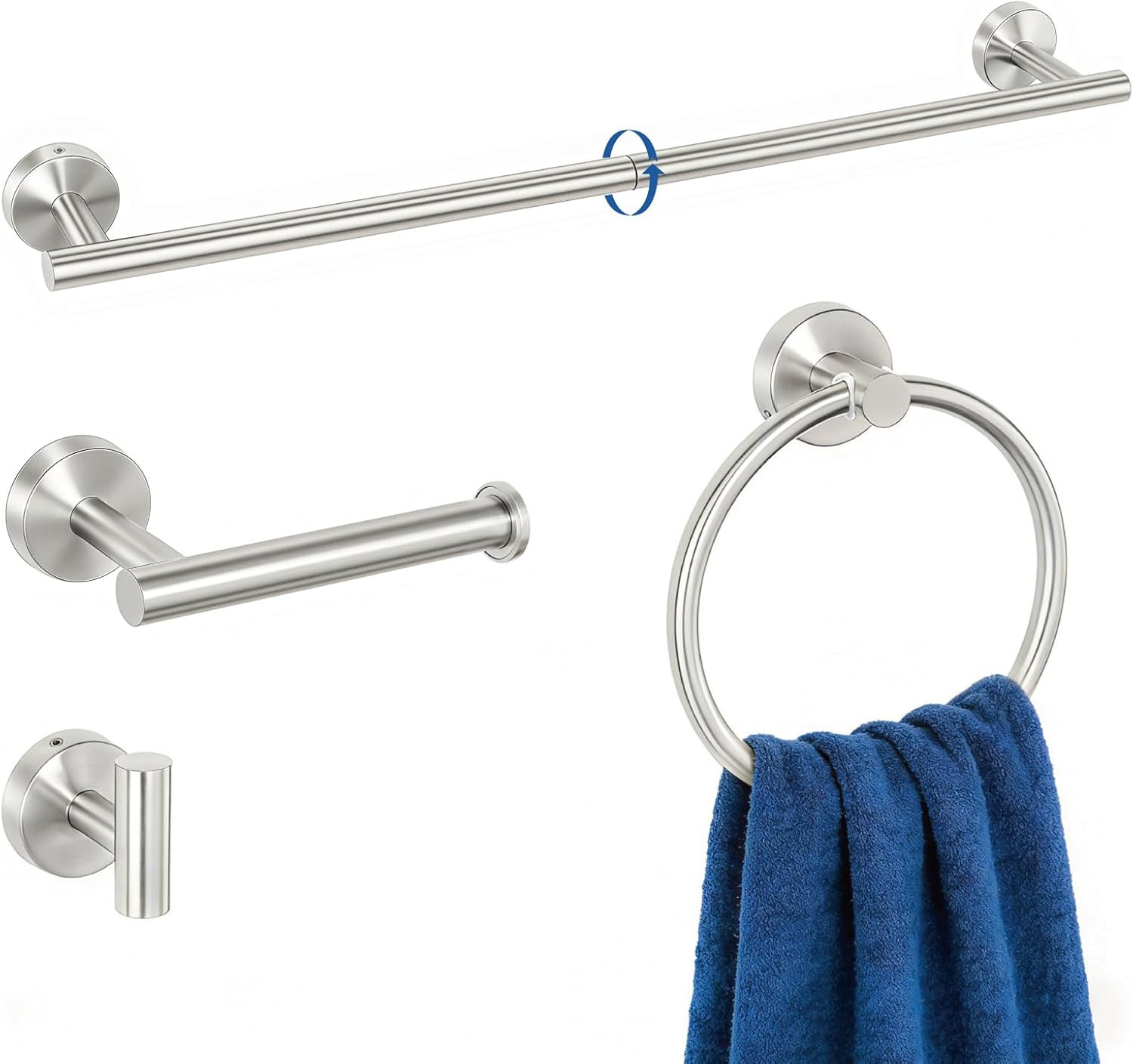 4 Pieces Bathroom Accessories Hardware Set, 24 Inch Towel Bar, Towel Ring, Robe