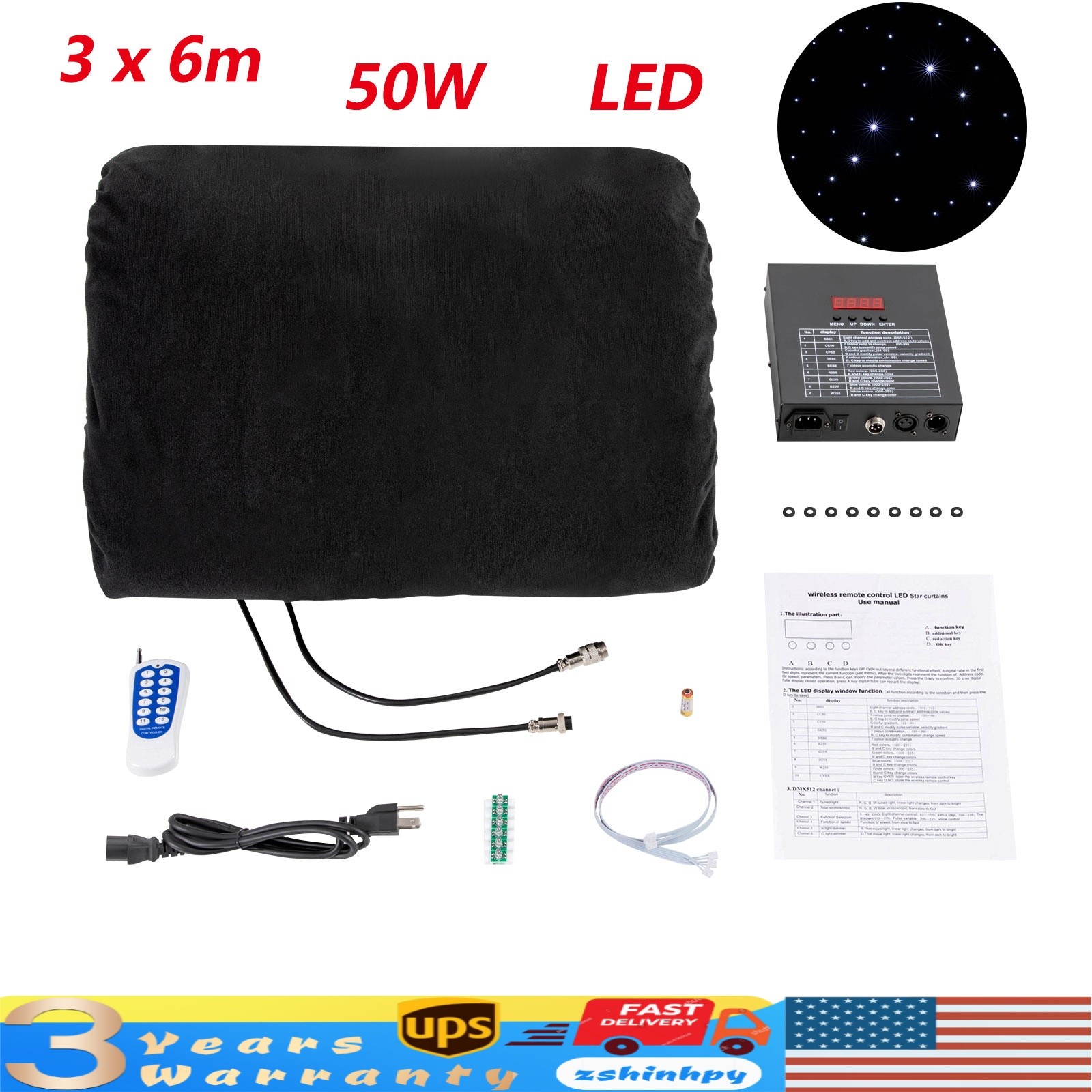 LED Star Stage Backdrop 20x10 FT LED Star Curtain Background Starry Sky DMX512