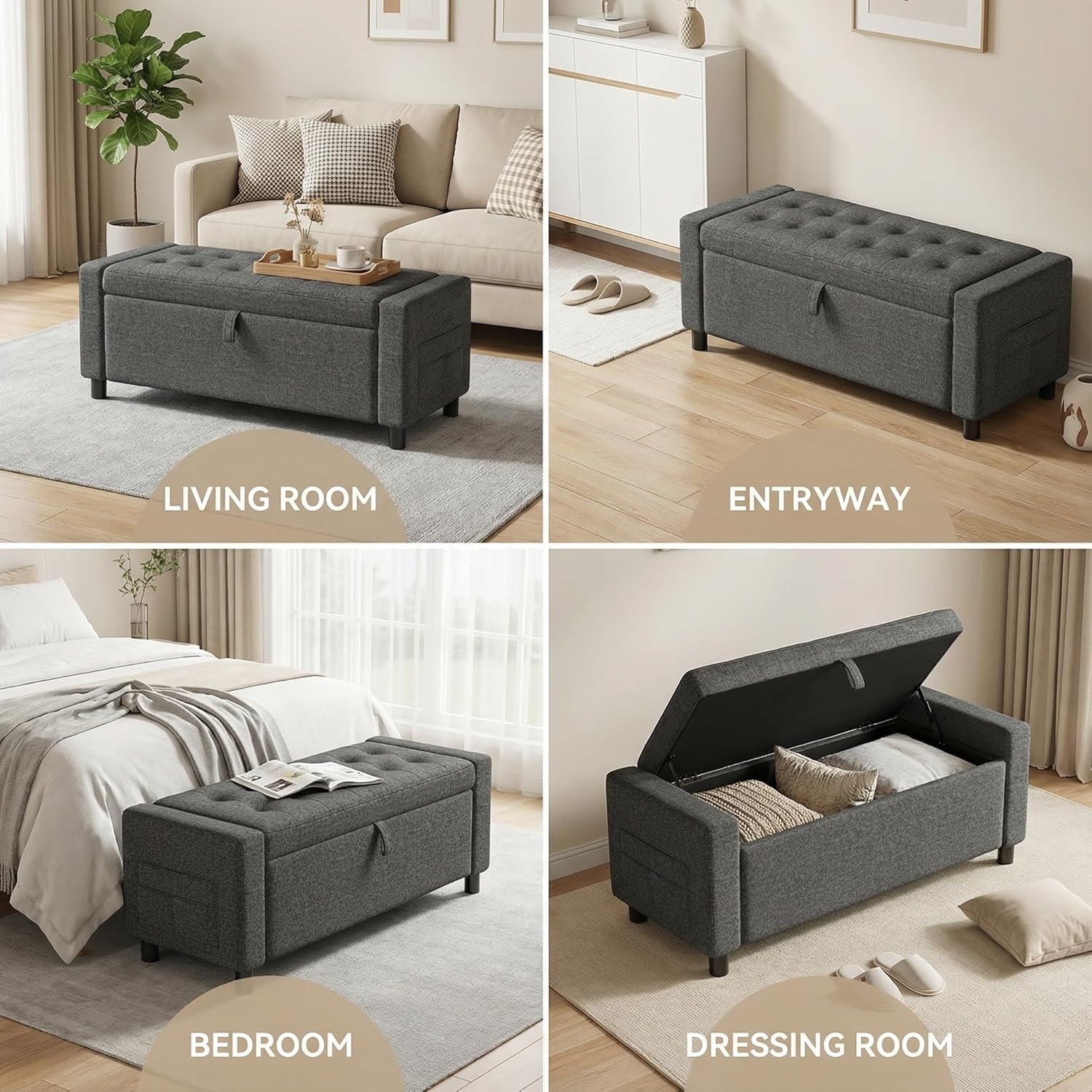 Amada 46" Ottoman with Storage,Storage Ottoman Bench with Safety Hinge, Hidden C