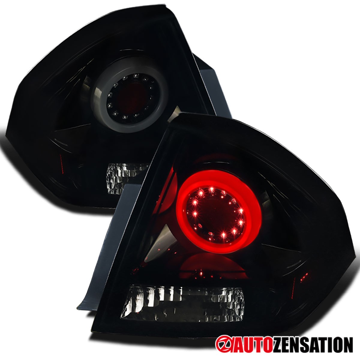 Fit 2006-2013 Chevy Impala Black Smoke LED Halo Bar Tail Lights Rear Brake Lamps