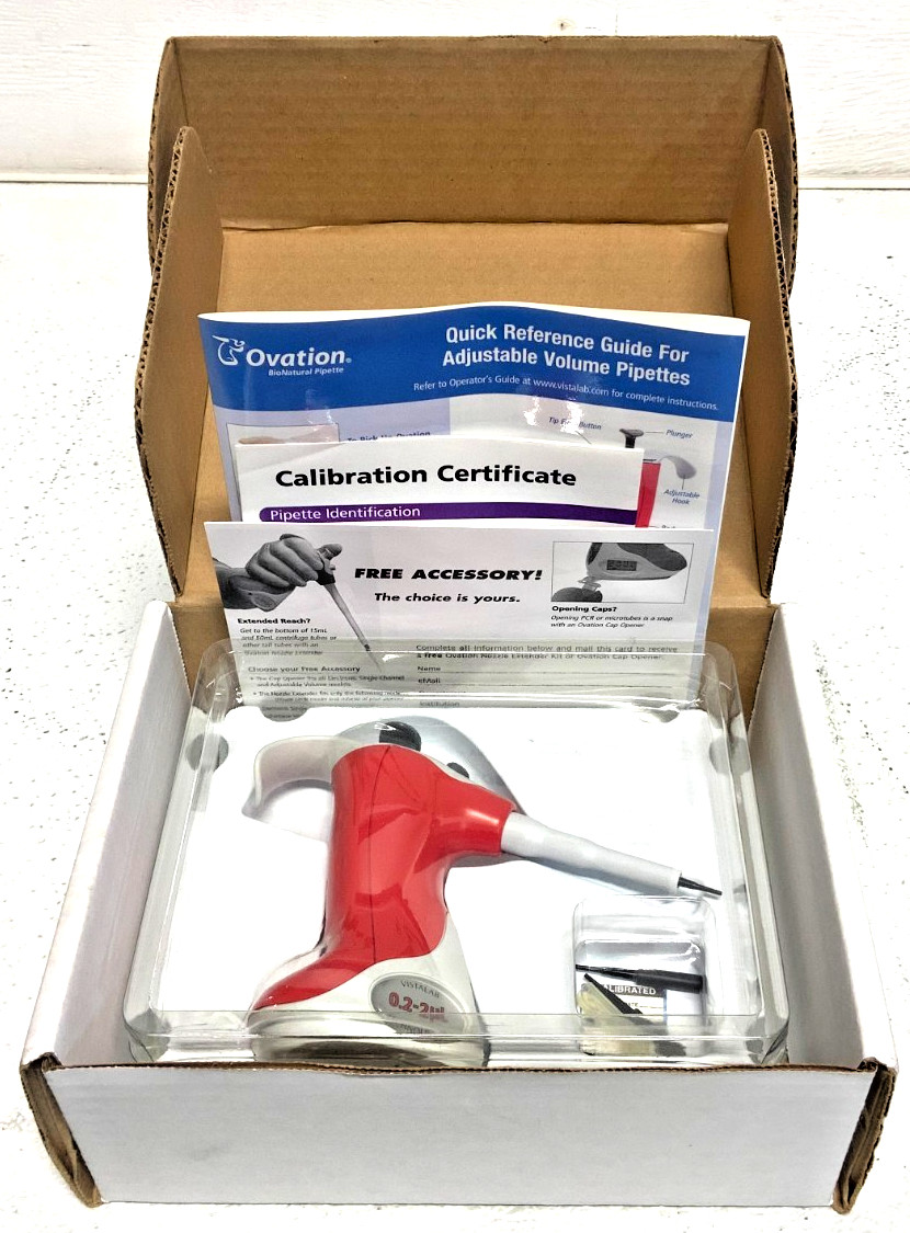 New VistaLab Ovation 1057-0002 Red 0.2-2uL QS Adjust. Volume Digital Pipette 75C