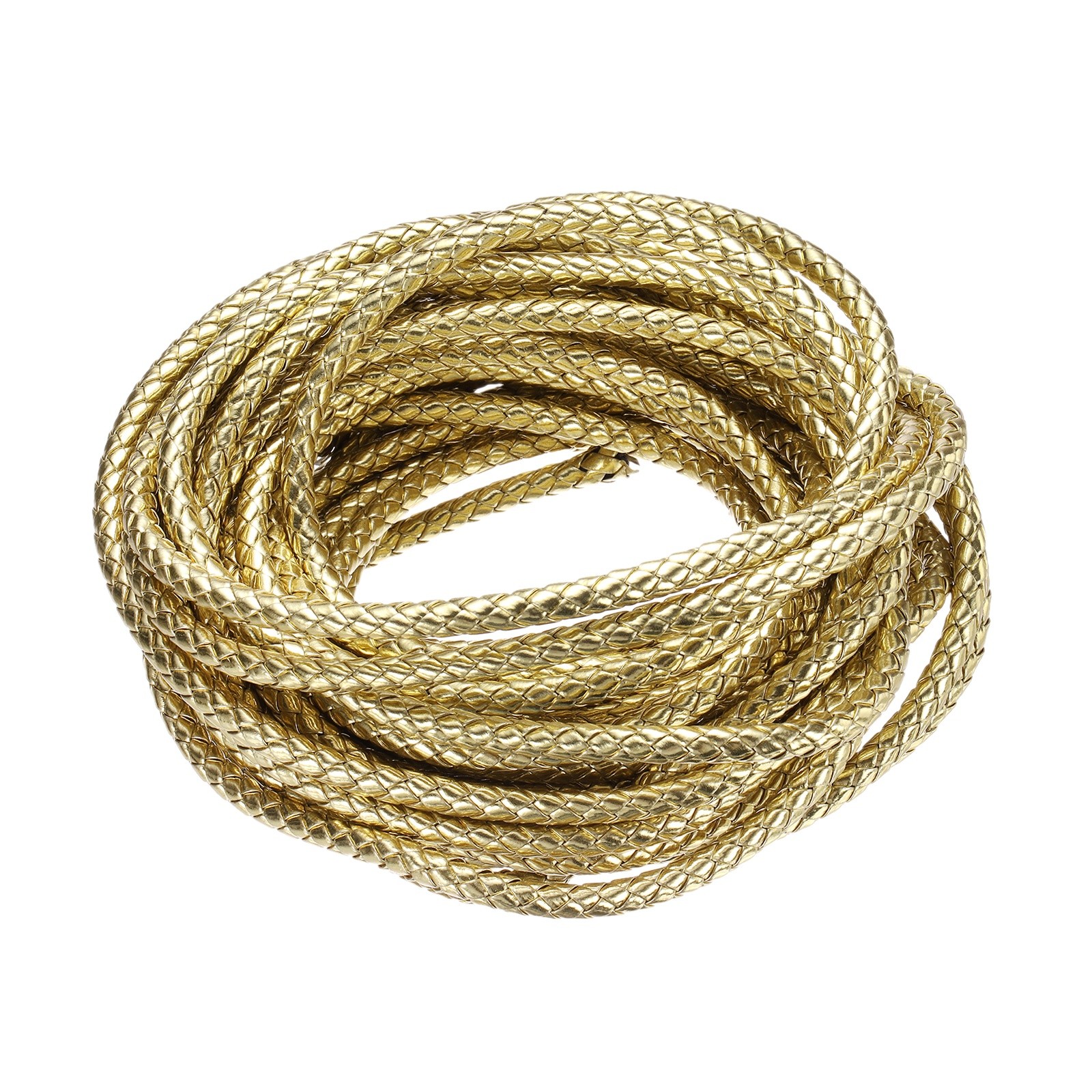10 Yards 7mm Round Braided Leather Cord Six-Strand for Crafts Gold