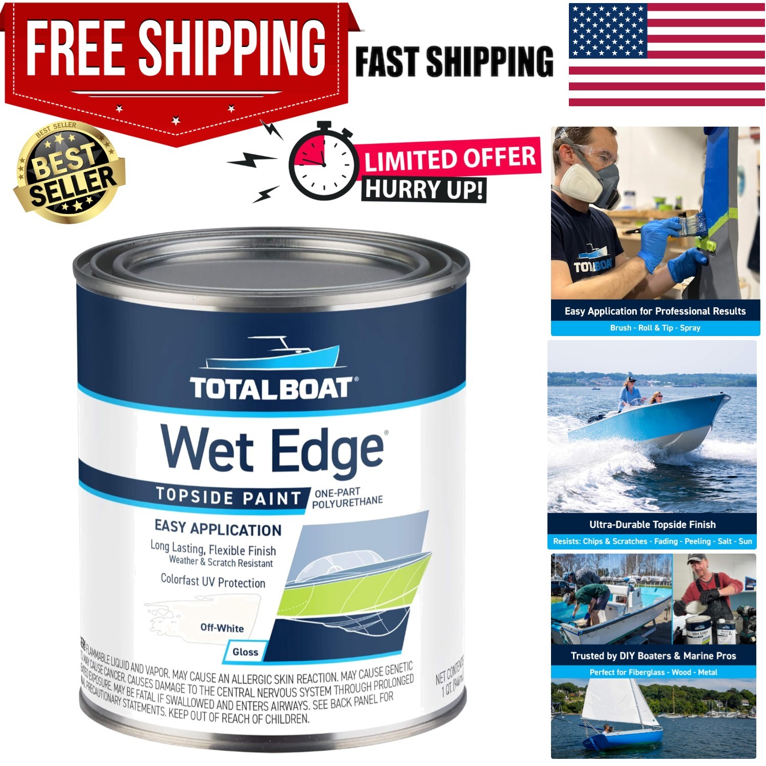 Wet Edge Topside Marine Paint  Polyurethane Coating for Boats, RVs, Exterior ...