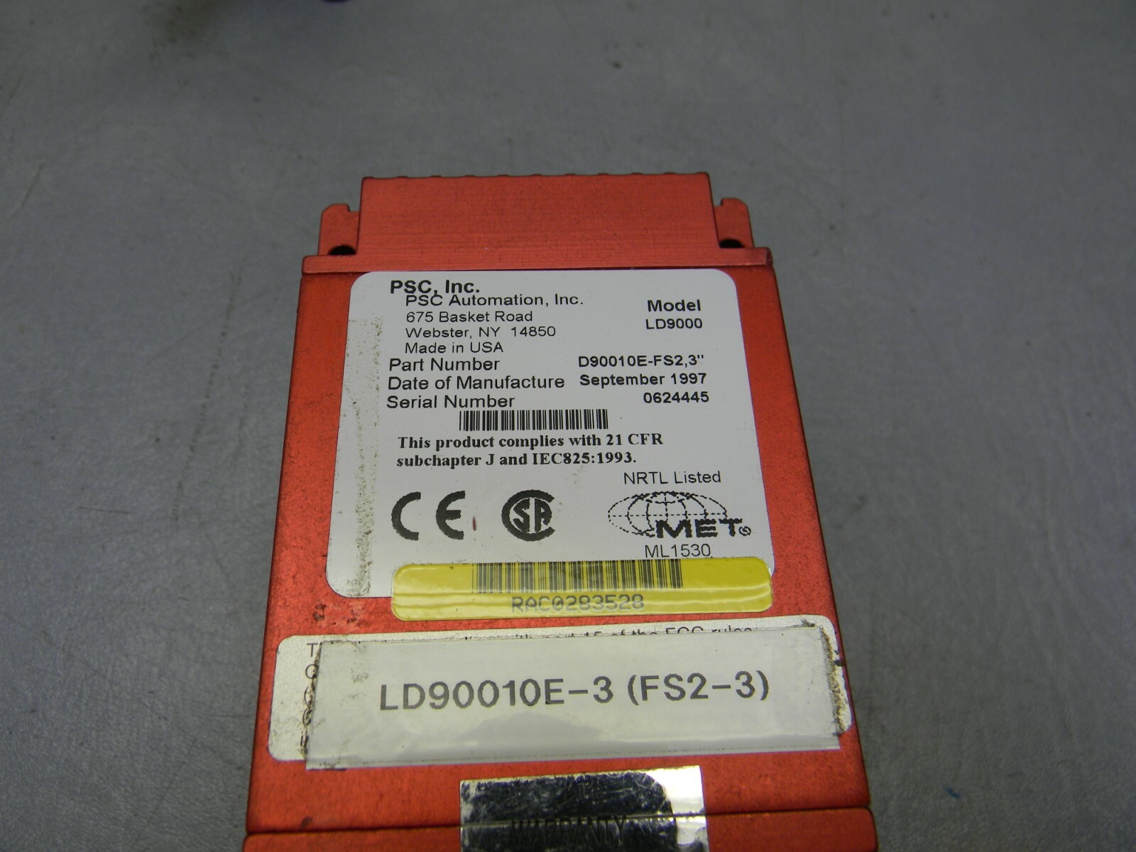 PSC LazerData 9000E Barcode Scanner Decoder Bar Code System LD90010E-FS2 LD9000