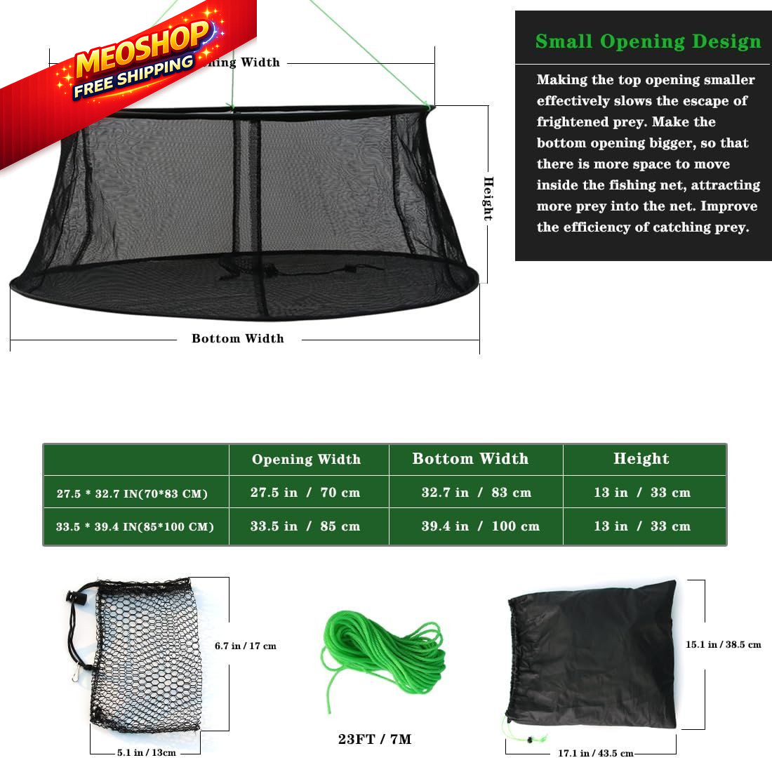 Drasry Fishing Net Trap for Bait Minnow Shrimp Crayfish 33.5 x 39.4", Black