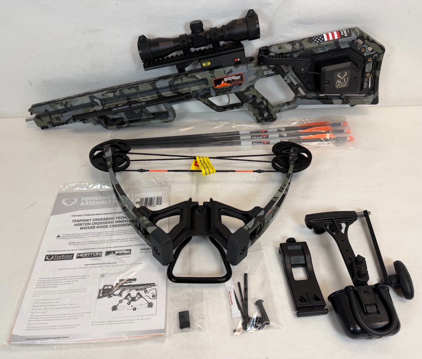 Used- Wicked Ridge Commander M1, ACUdraw, Multi-Line Scope (Peak Camo) -FREE S/H