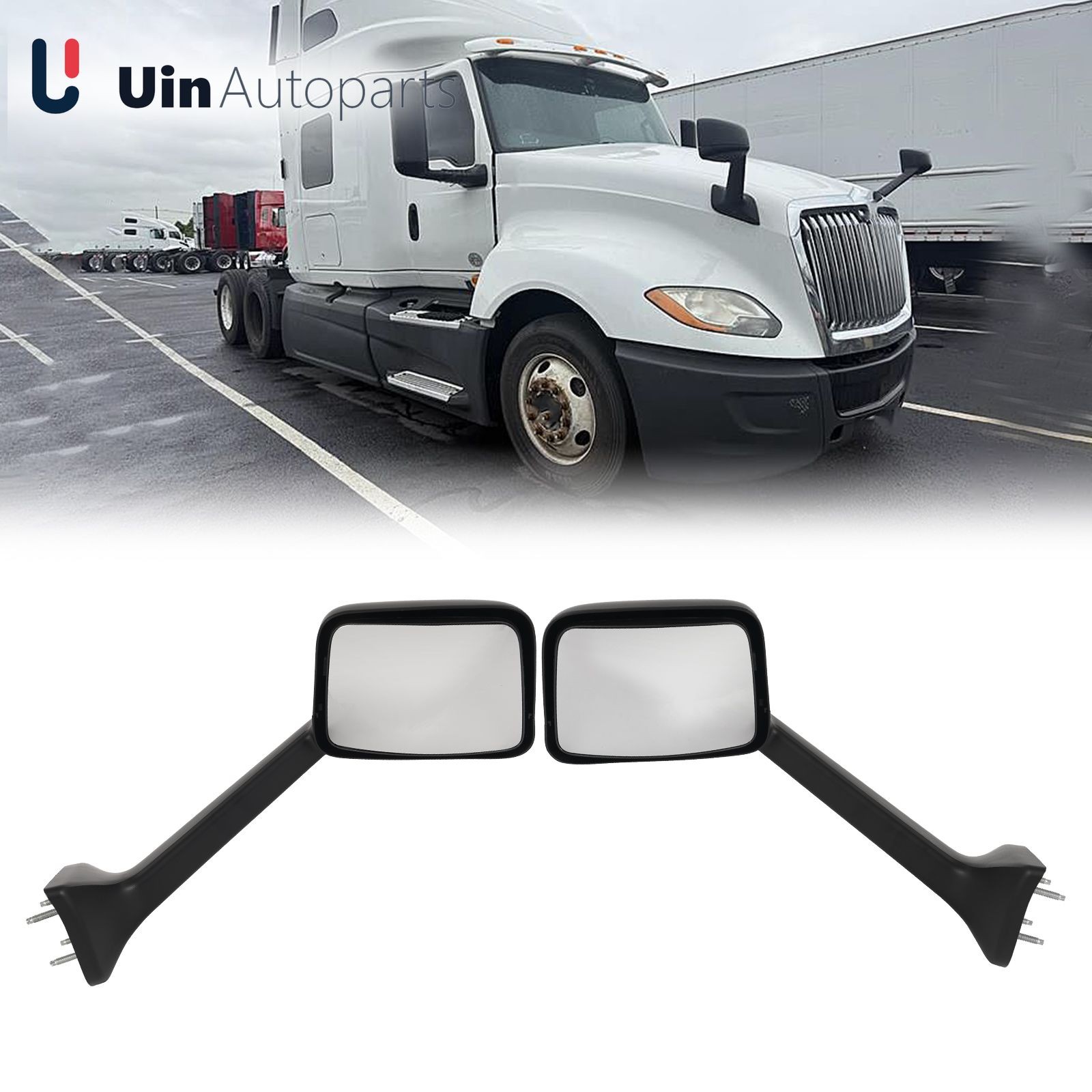 Black Pair LH+RH Hood Mirror For 2018-2023 International MV RH HV LT Left&Right