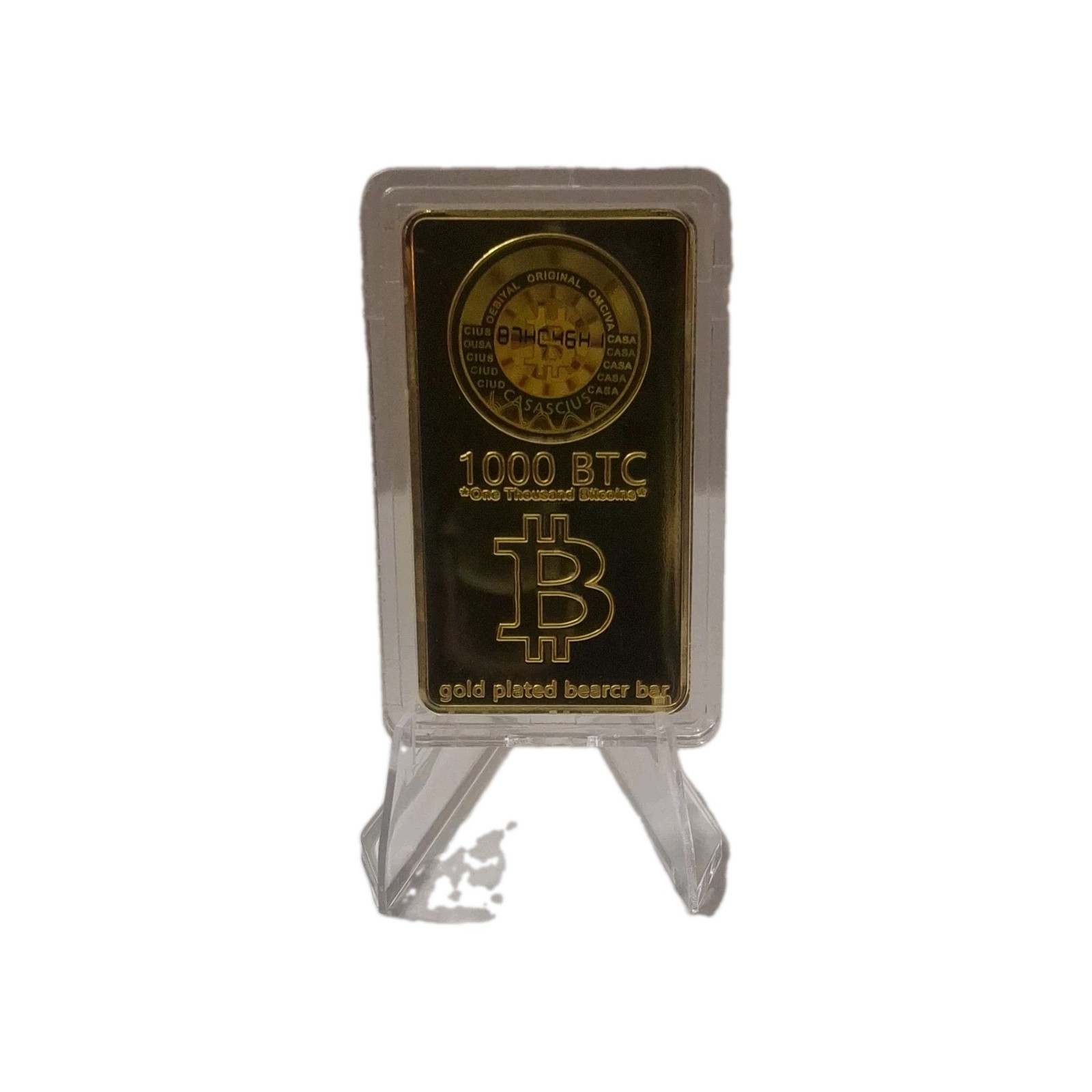 (LOT OF FIVE)Bitcoin 1000 BTC Gold Plated Bar  Crypto-Collectible ID # random