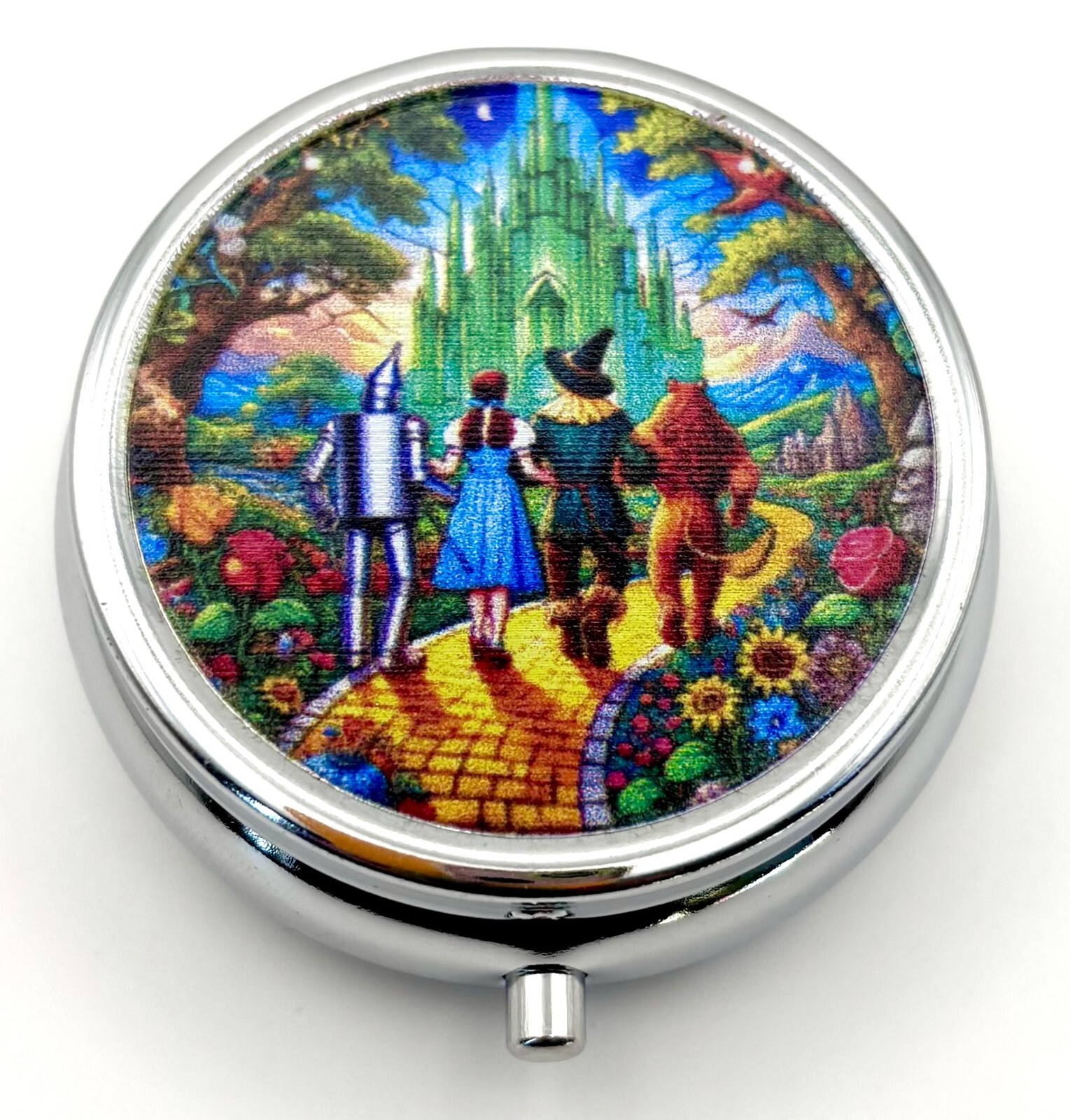 Wizard of Oz Characters Yellow Brick Road 3 Compartment Purse Travel Pill Box