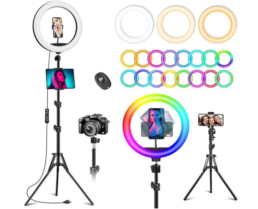 Aro de Luz LED 10.3" con Trípode Soporte Móvil 51 Modos para Video, Compatible c