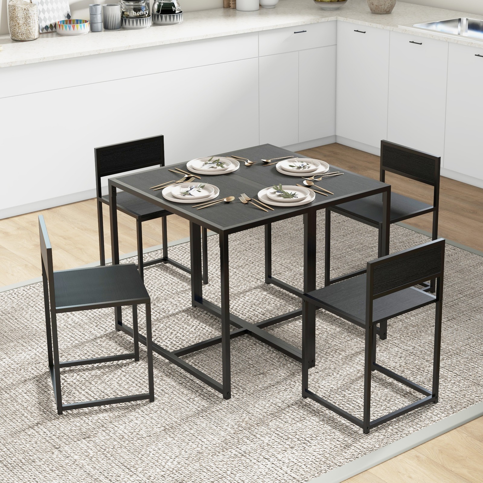 Industrial 3pc Dining Table 2 Chair Set for Small Space Dining Room Kitchen