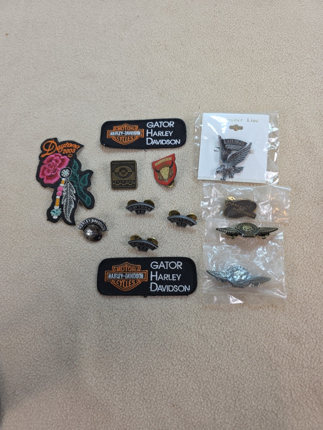 Multi Lot Of 13 Harley Davidson Pins & Patches
