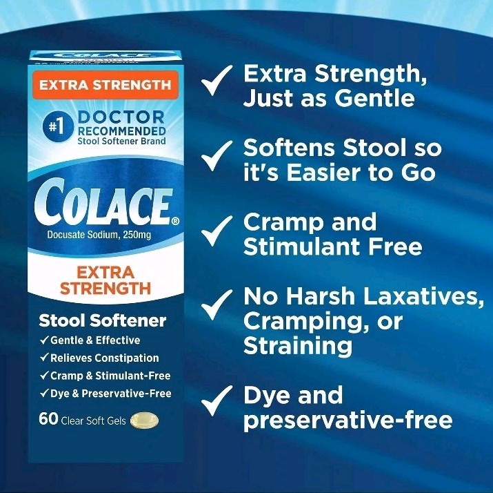 Colace Extra Strength Stool Softener Gentle Constipation Relief 250mg 60Soft Gel