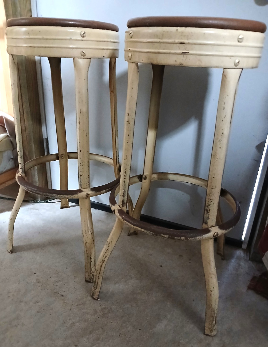 Vintage Industrial Workshop Drafting Stool w/ Footrests Pair (2)