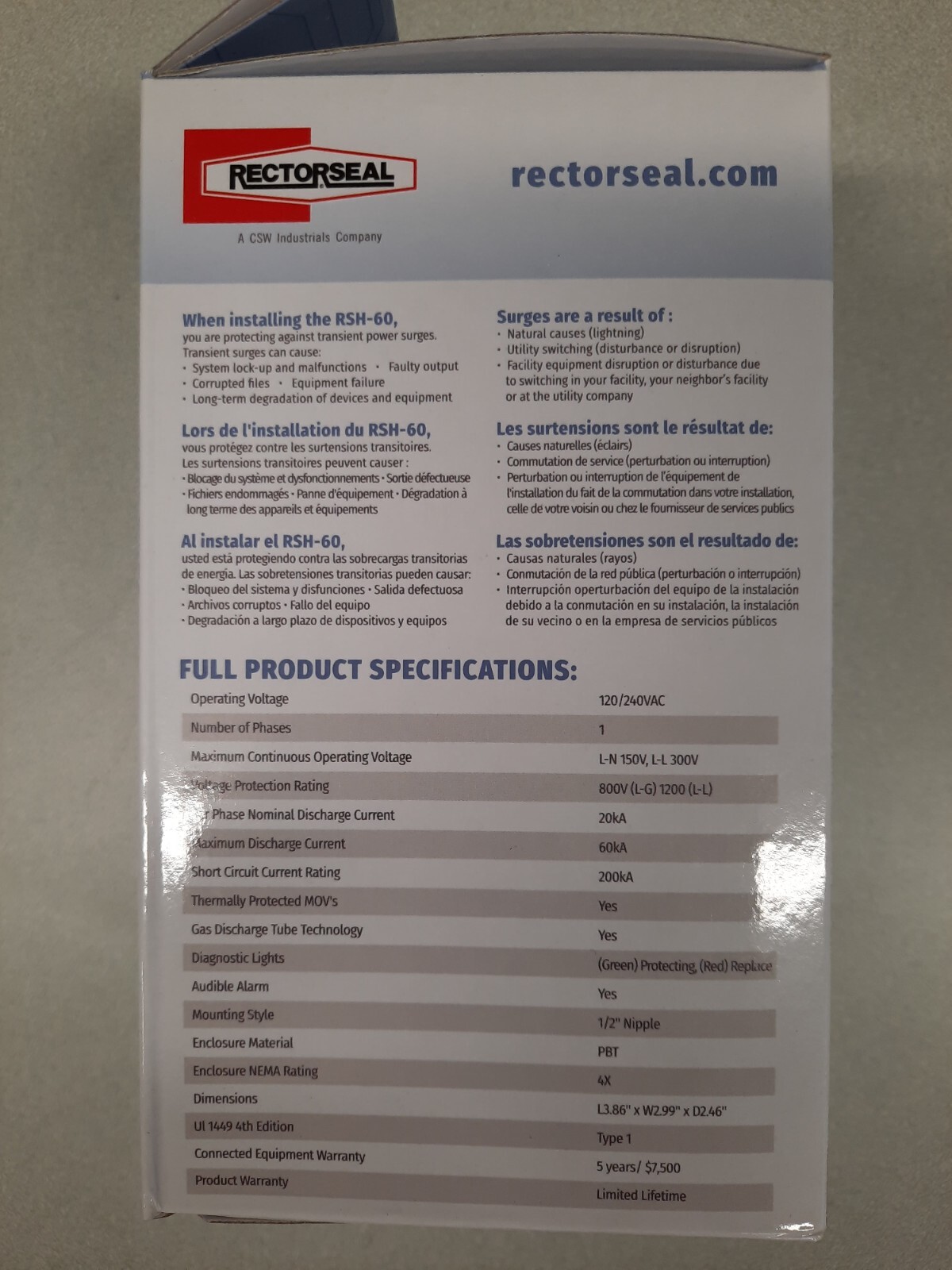RECTORSEAL - RSH-60 SINGLE PHASE SURGE PROTECTOR - 96416