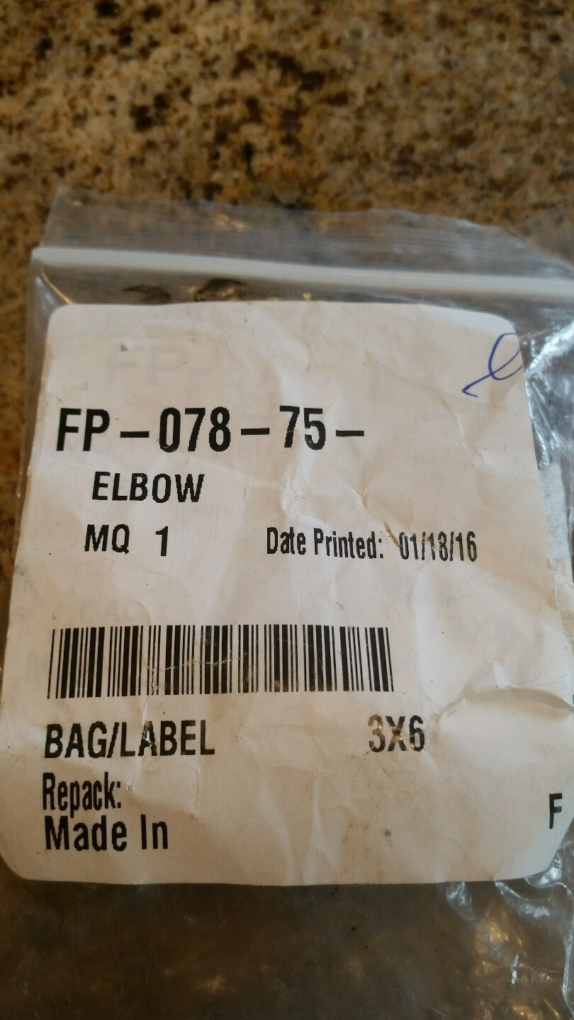 VULCAN HART OVEN 90 DEGREE GAS ELBOW FP-078-75