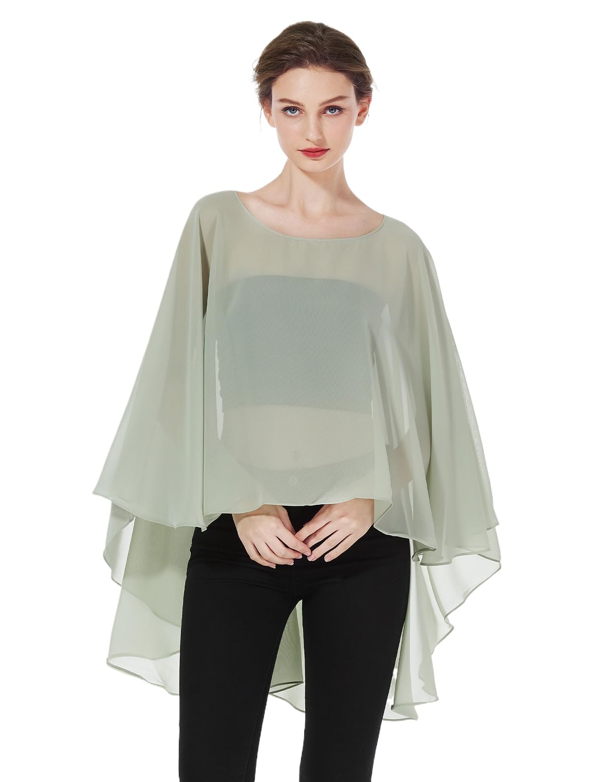 Women Poncho Cape High Low Chiffon Shawls Wraps Scarves Capelets for Evening ...