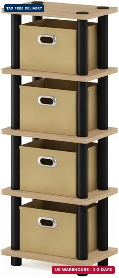 LAci 4-Bins System Rack, Oak/Black/Light Brown