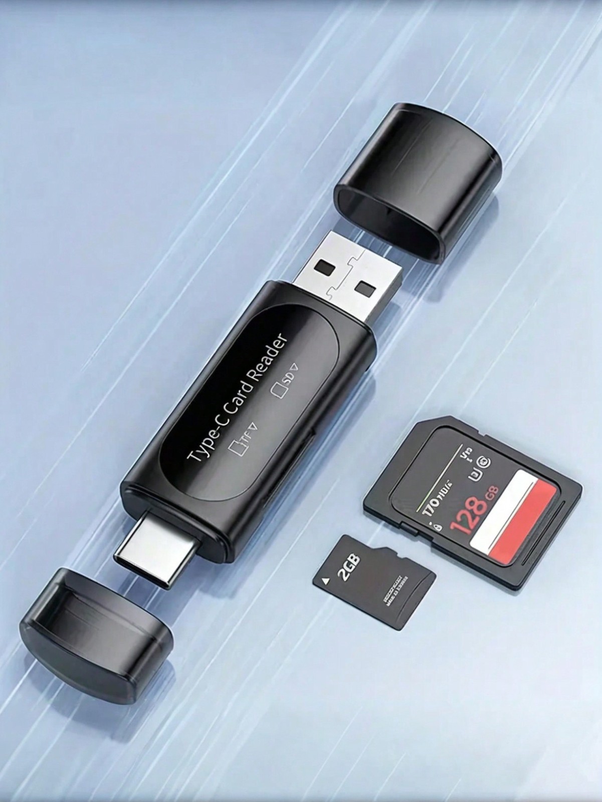 Black 4-In-1 USB Type-C Card Reader For SD MicroSD SDXC SDHC