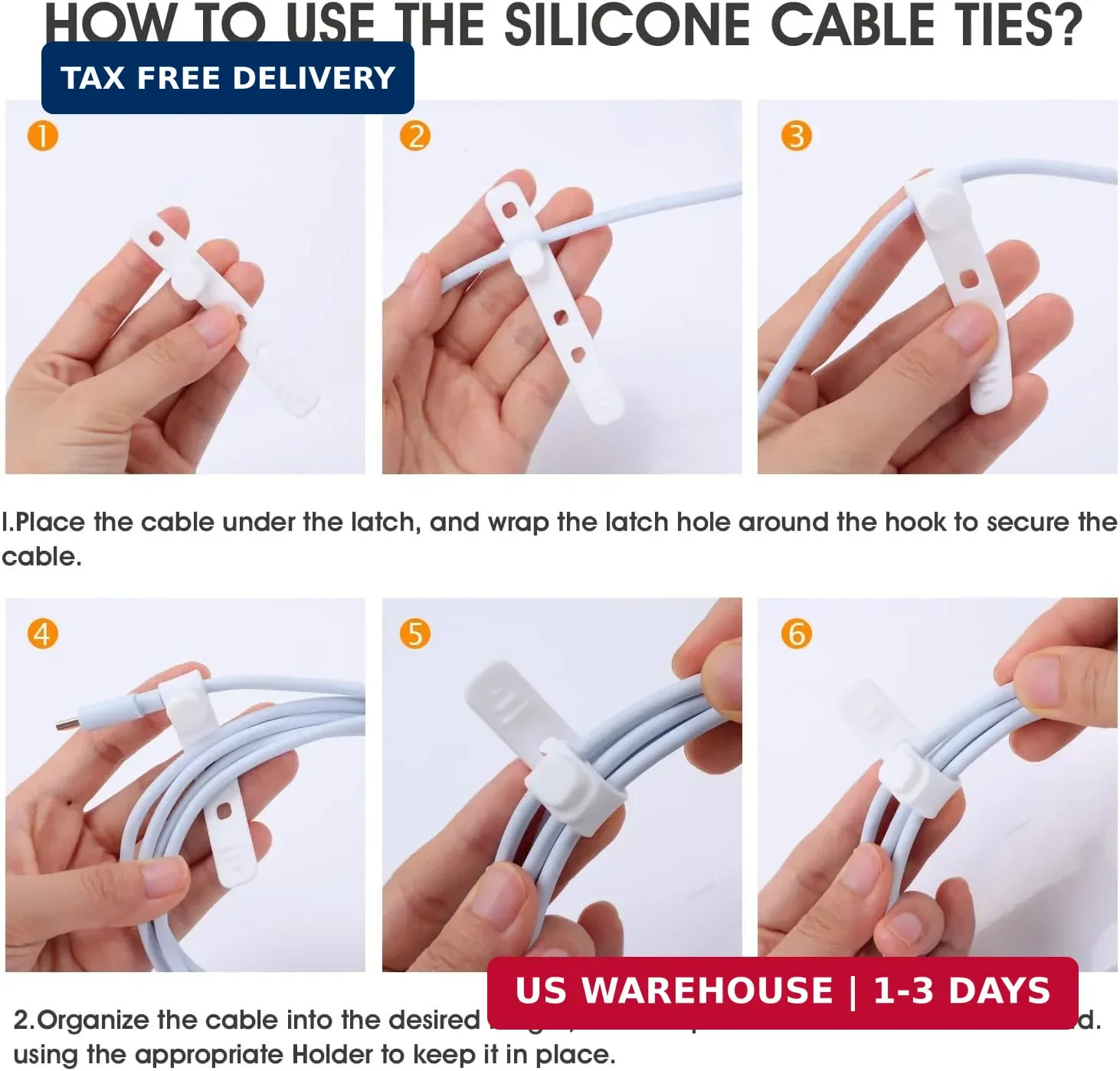 90Pcs Silicone Cable Ties with 3 Sizes,Reusable and Washable with Adjustab