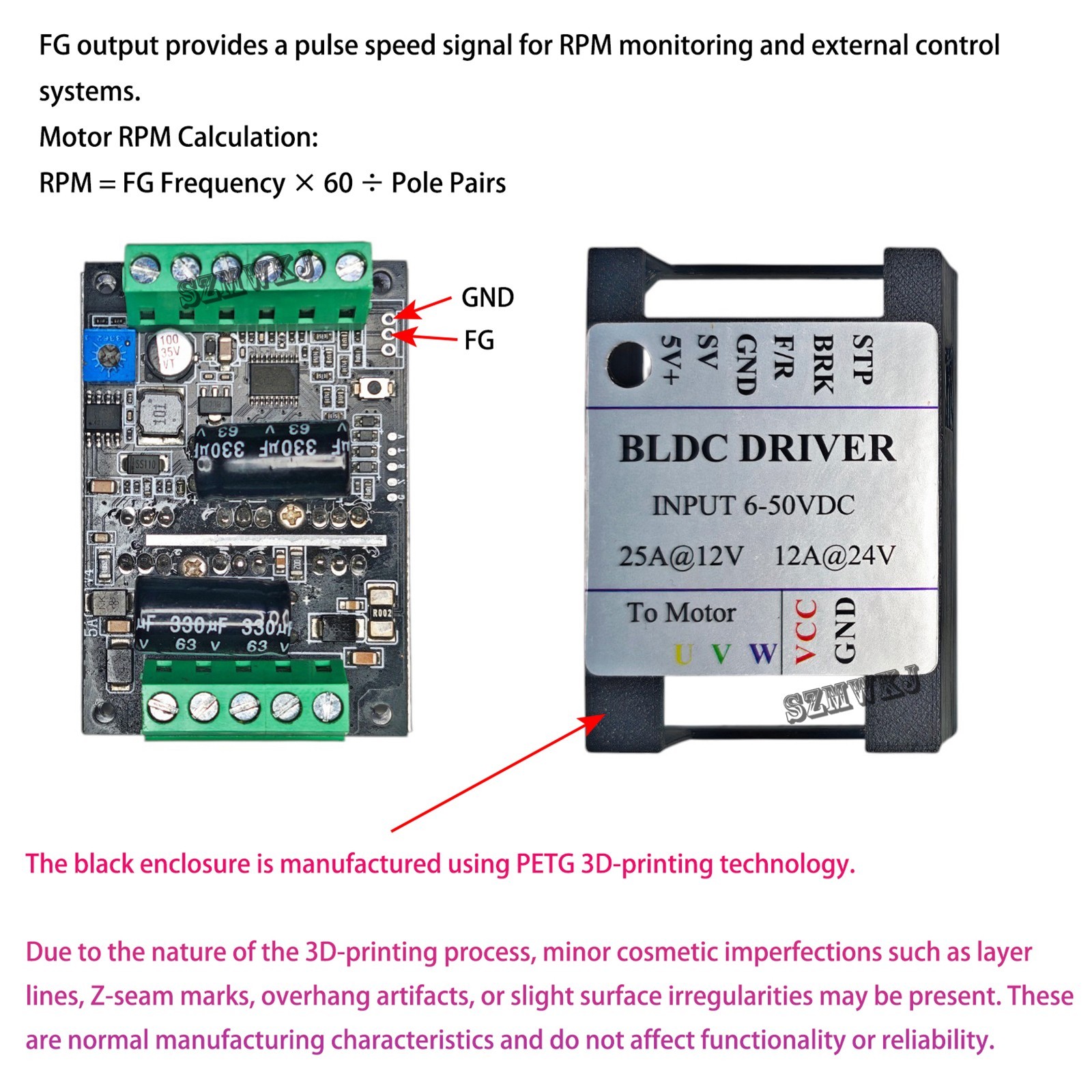 BLDC Motor Driver Sensorless PWM Controller DC 12V 300W for RC Vacuum Motor Pump