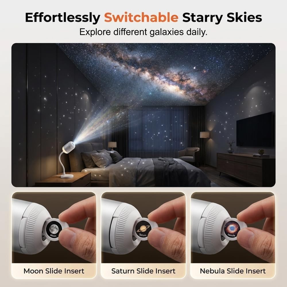 2-in-1 Galaxy Projector Night Light Starry Sky Projector High Resolution Bedroom