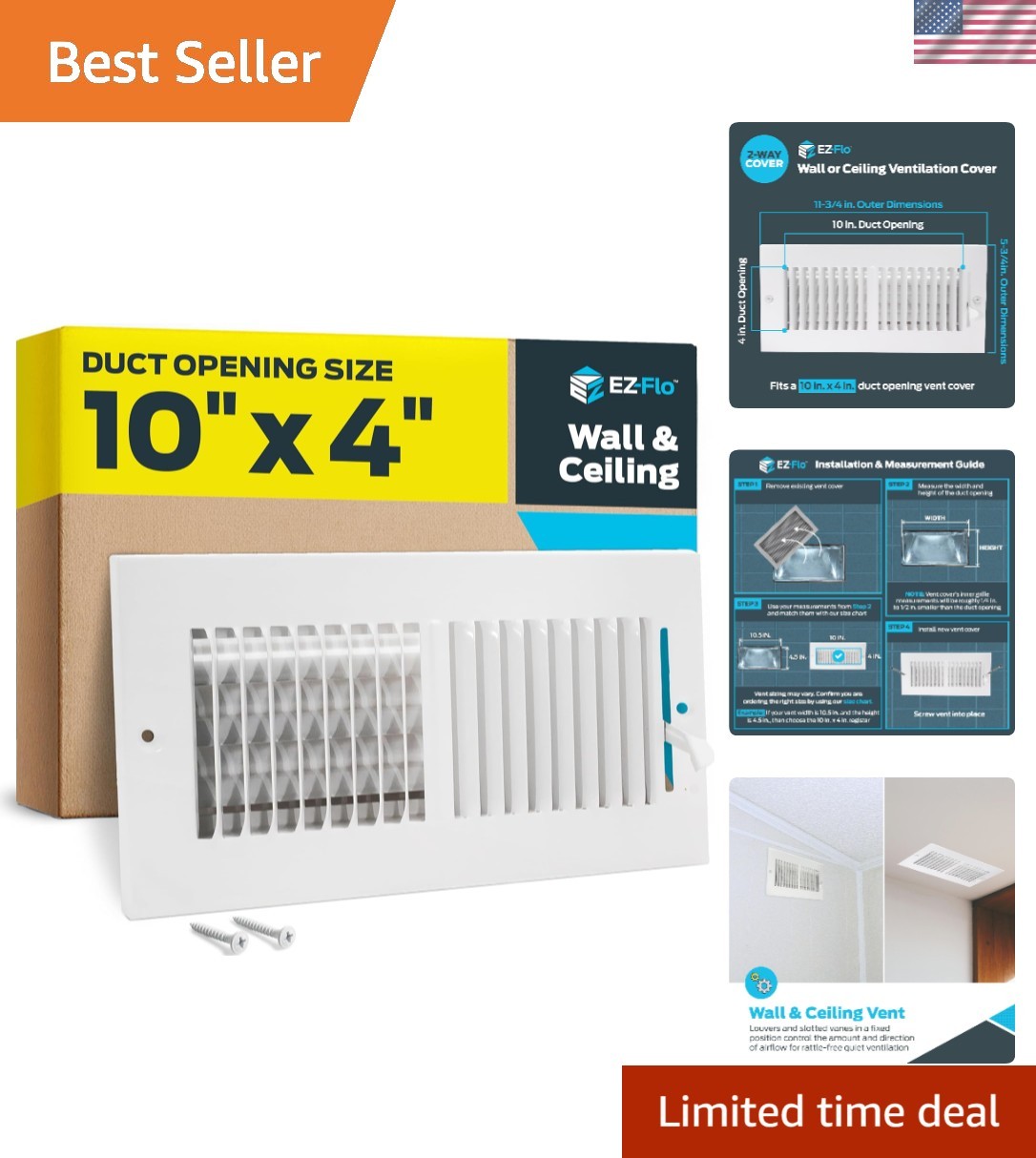 Energy Efficient 10 x 4 Duct Opening Vent Cover - Stylish & Functional Design