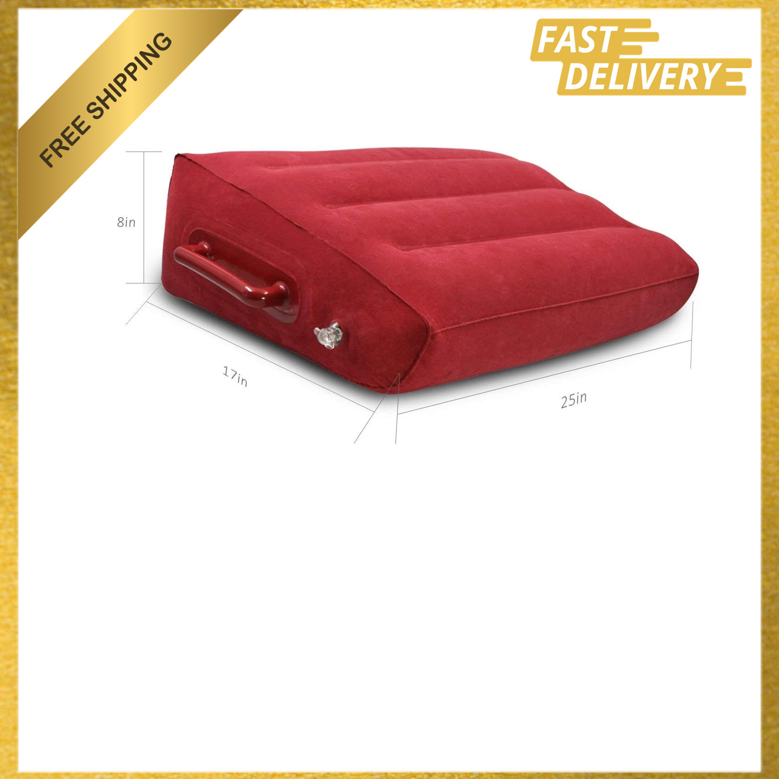 Inflatable Wedge Shape Travel Pillow Memory Foam Support Compact Red for Camping