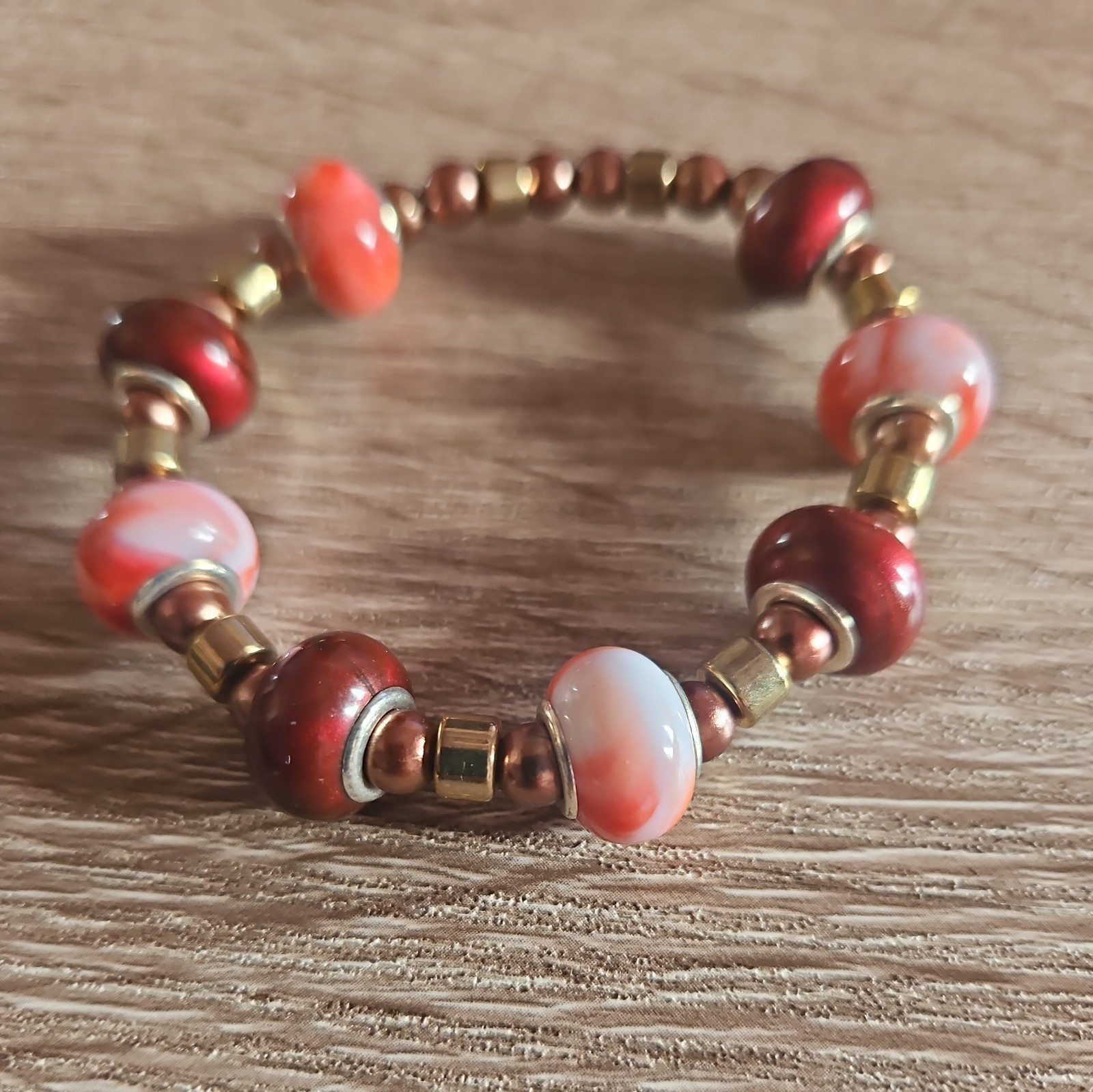 Handmade  Beaded chunky Stretchy Bracelet 7"