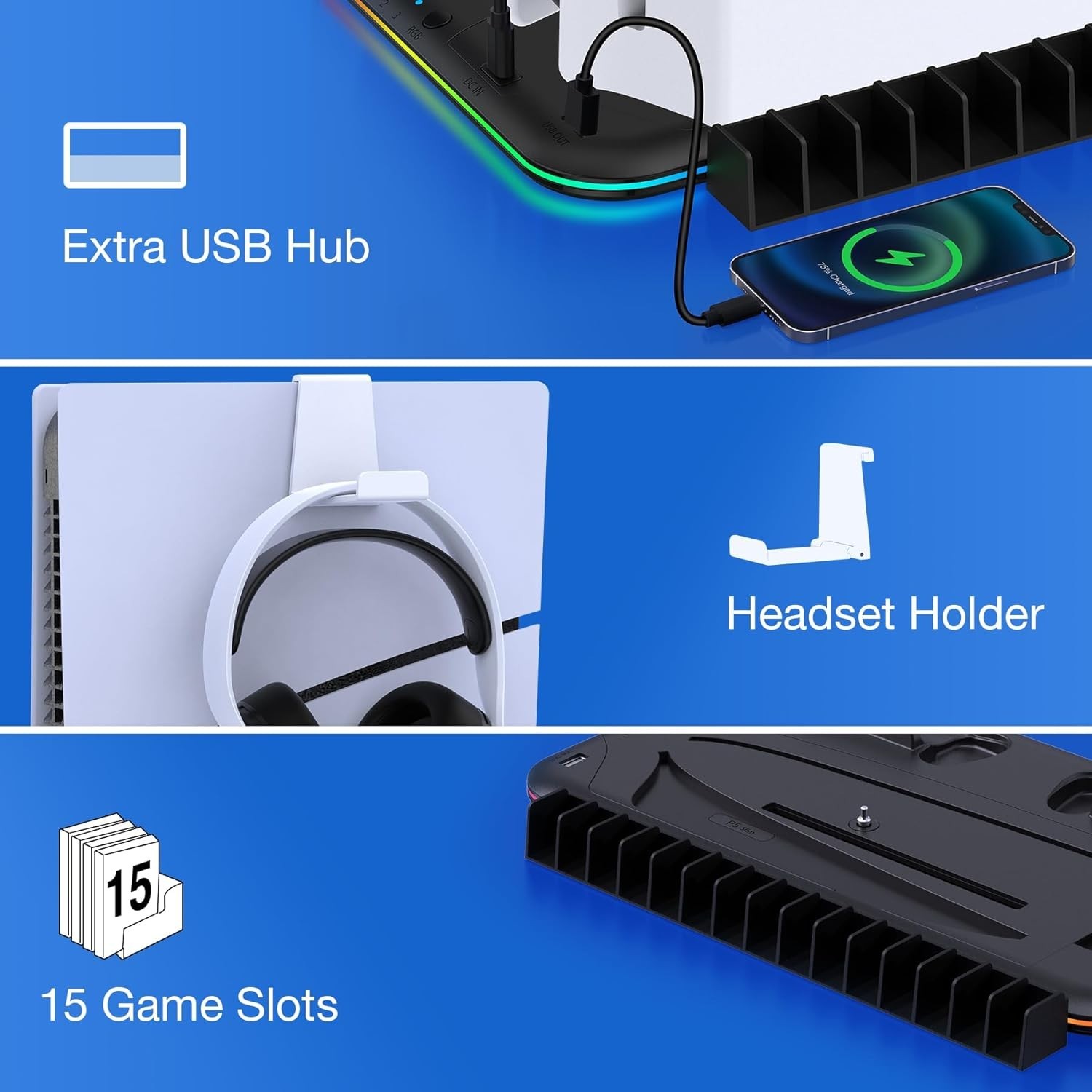 For PS5 Pro/Slim/PS5 Stand Cooling Station Controller PS5 Charging Dock Station