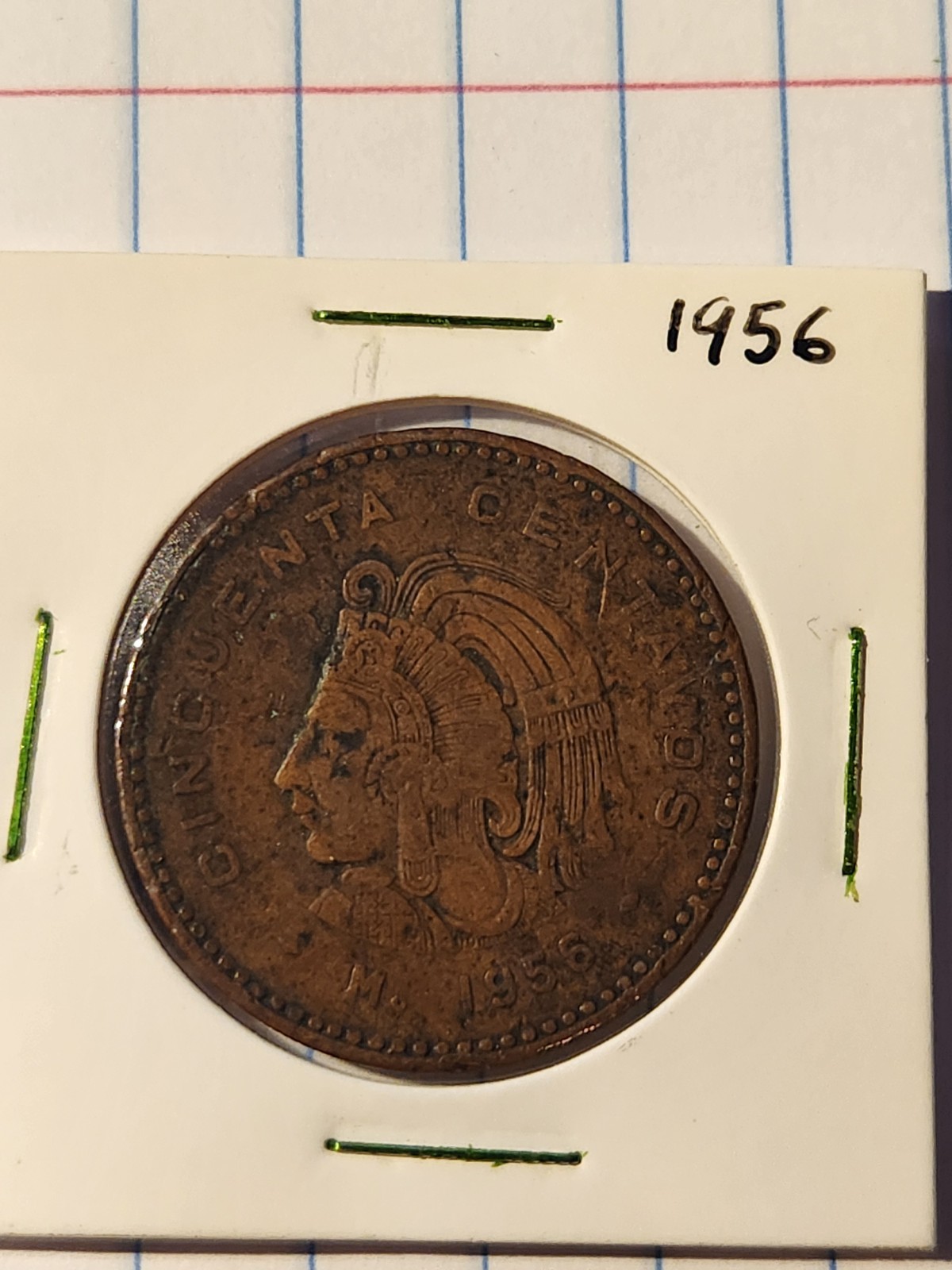 (2) 1956 Mexico Cincuenta Centavos Coin - Large Bronze 50 Cent
