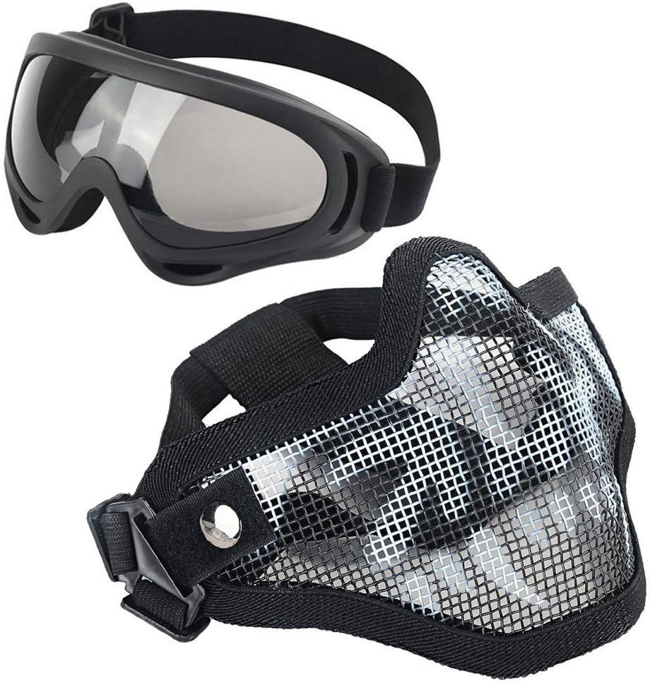 Airsoft Mask,Mesh Half Face Skull Set with Goggles(1 Pack BBS Included,80 PCS)