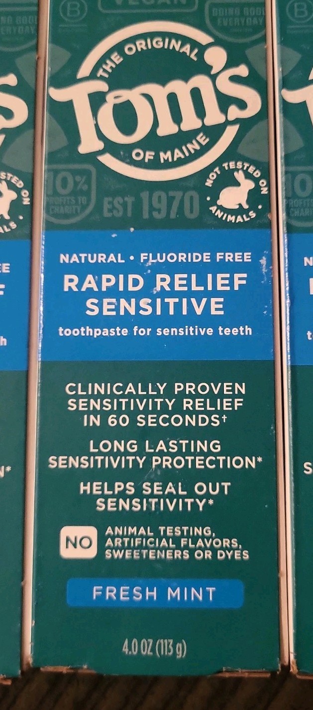 (4) Tom's Rapid Relief Sensitive Fresh Mint Toothpaste 4oz ~EXP: 10/26+