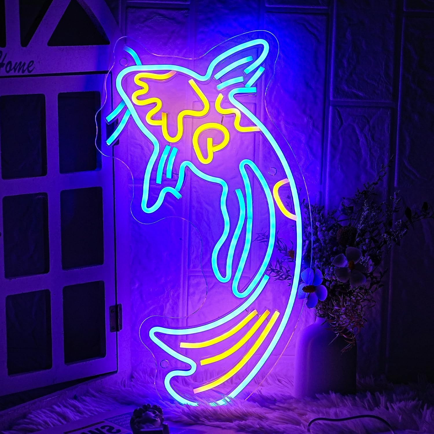 Koi Fish Neon Sign Japanese Fish Led Neon Blue Yellow Fish Neon Signs for Wal...
