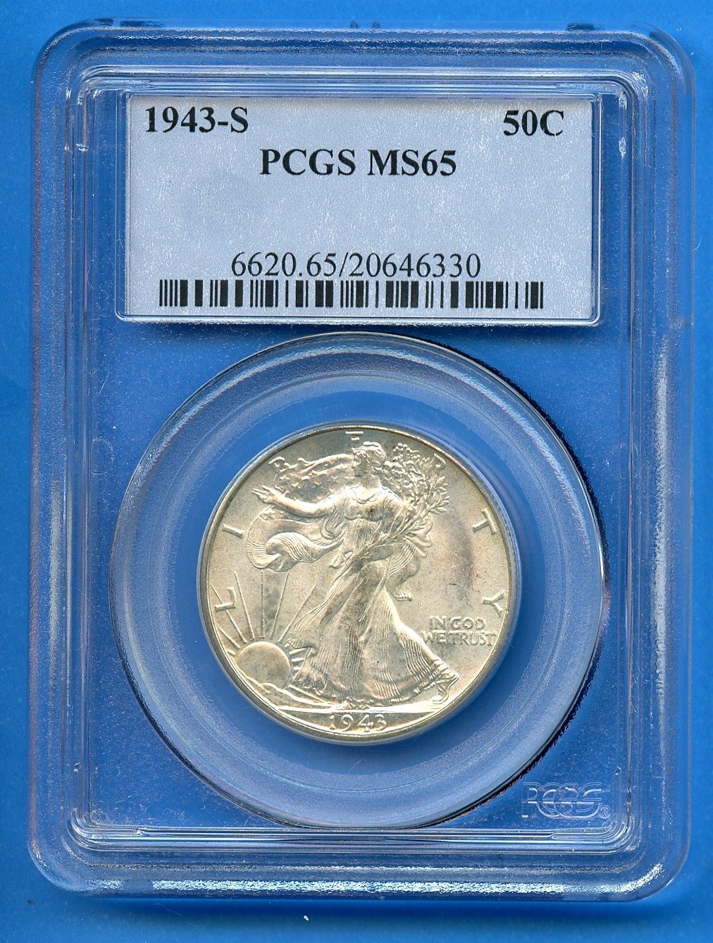 1943 S PCGS MS65 Walking Liberty Silver Half Dollar 50c US MS-65 Blast White OBH